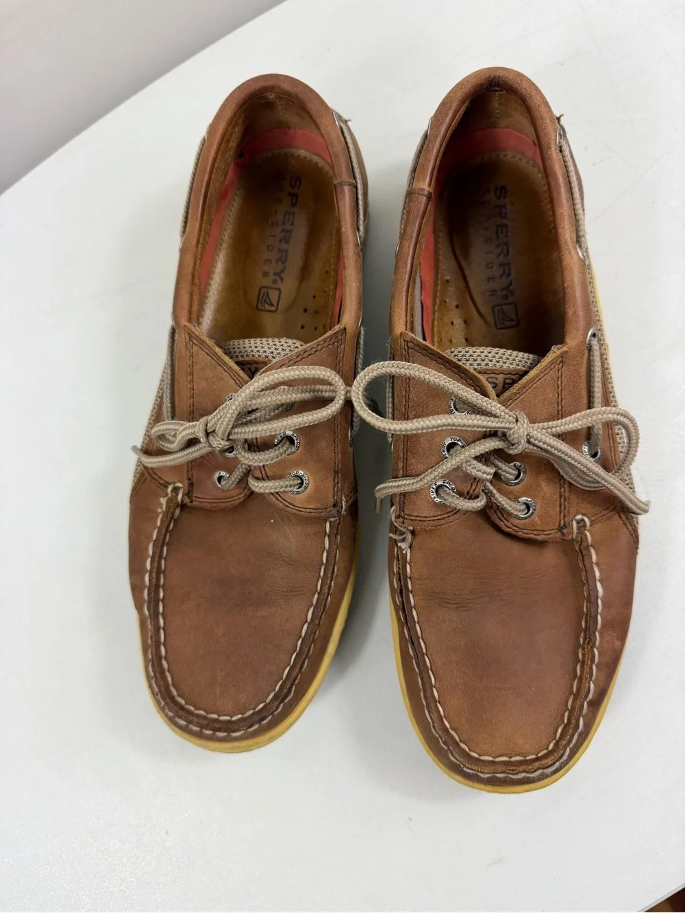 Sperry Men's Brown Leather Boat Shoes - 9.5 Casual Lace-Up Deck Shoes